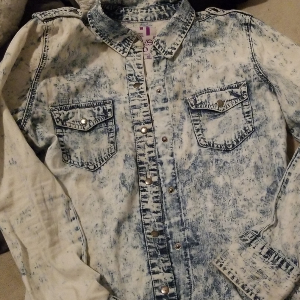 Chambray Acid Wash Button Down Shirt